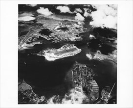 Aerial photo of Pearl Harbor Showing Landmarks
