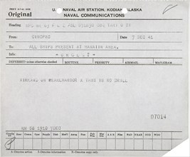 Telegram Reporting Pearl Harbor Attack