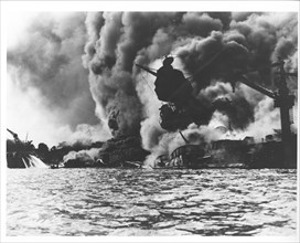 USS ARIZONA Burning
