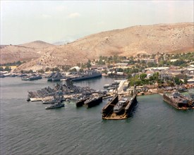 Ships in the harbor, Athens Greece naval base