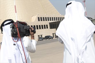 Dr. Mark Esper departs a meeting at Kuwait City International Airport