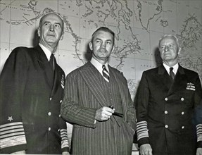 Admrial King, Secretary Forrestal, and Admiral Nimitz