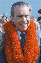 President Nixon wearing a 'lei' in Hawaii.