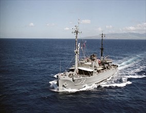 1974 - an aerial port bow view of the salvage ship USS BOLSTER