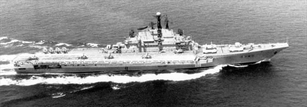 1977 - A port beam view of a Soviet Moskva class helicopter cruiser underway.