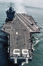 1978 - An aerial bow view of the nuclear-powered aircraft carrier USS ENTERPRISE
