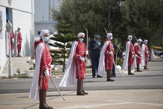 Tunisian honor guard troops prepare for the arrival of Defense Secretary Dr. Mark T. Esper Tunis