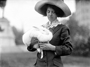 Woman with her pet rabbit