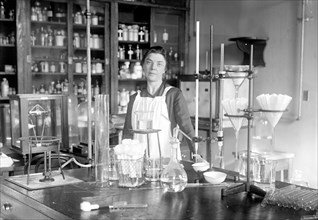 Miss Elizabeth Funk in laboratory