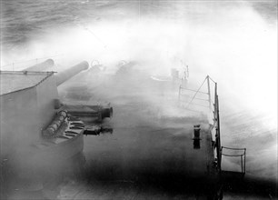 U.S. Navy Battleship caught in a storm at sea