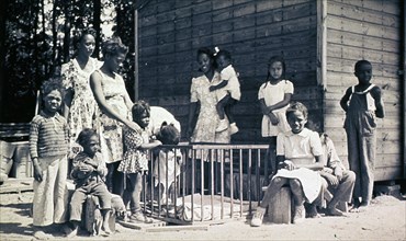 A group of children and instructors outside a nursery school in Federalsburg
