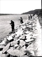Men Fishing Cape Cod Canal June 1945 .