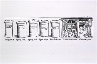 Containers of different kinds of syrups