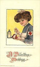 Postcard featuring a color illustration of a Red Cross nurse