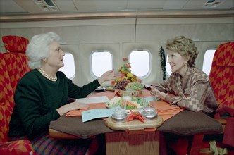 12/7/1988 Nancy Reagan and Barbara Bush on trip via First Lady airplane to Andrews AFB.