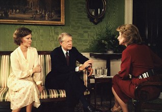 Rosalynn Carter and Jimmy Carter during an interview with Barbara Walters.