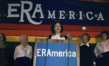 Rosalynn Carter speaks to an audience of ERA supporters during the National Womens Conference.