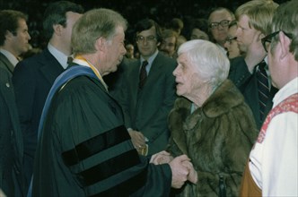 Jimmy Carter greets his mother Miss Lillian Carter