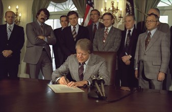 Jimmy Carter signing the Emergency Drought Relief Bill
