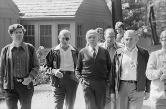 Menachem Begin with members of his Israeli delegation at Camp David.
