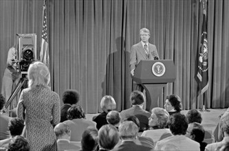 Jimmy Carter speaking during a press conference