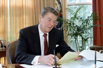 President Reagan working on State of the Union Speech.