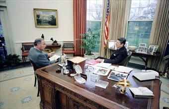 President Reagan meets with Alexander Haig.