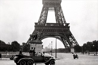 German troops passing the Eifel Tower in Paris France