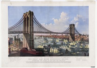 Brooklyn Bridge Lithograph from the 1800s