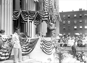 President Woodrow Wilson speaking outdoors ca. 1910