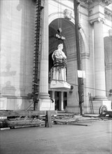 Statue being placed outside Union Station in Washington D.C. ca. 1910