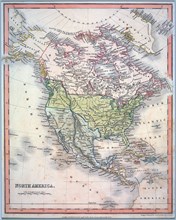 Hand coloured map of North America ca. 1836