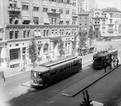 Street scene and trolley cars ca. 1910