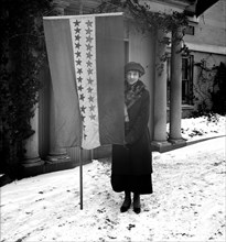 National Women's Party member with flag ca. 1910