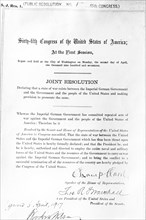 Woodrow Wilson War Resolution ca. 1917