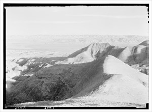 Evening light on Moab Mountains as seen from Neby Mousa [i.e., Nebi Musa] ca. between 1934 and 1939