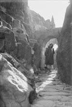 Pilgrim's steps and the second gate, man smoking a pipe in Israel ca. 1900