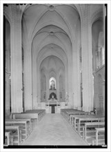 French church and orphanage of Jesus Adolescent in Nazareth. Interior of the basilica, the nave centre aisle ca. between 1940 and 1946