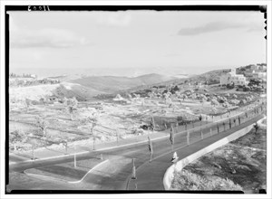 Jerusalem, scene from press bureau in David Building with evening light on Moab ca. between 1934 and 1939
