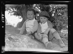 Zionist colonies on Sharon. Ben Shemen, two young pioneers. Two healthy children ca. 1920