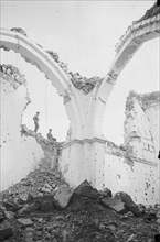 Soldiers inside the ruins of a mosque in Neby Samuel (Mizpah) ca. 1917