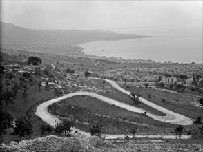 Juneh and the bay showing zigzag ascent to Ghazir ca. 1920