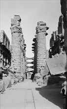 Karnak Egypt, central aisle of great hypostyle hall ca. 1900