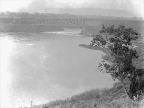 Bridge above the Rippon Falls on Victoria Nile near Jinja Uganda ca. 1936