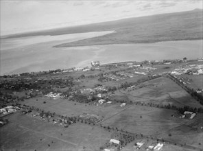 Aerial view of Kisumu, Kenya just before landing ca. 1936