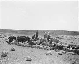 Men and children at the excavations at Tell Beit Mirsim (Kirjath-Sepher) The Nether Spring ca. 1926