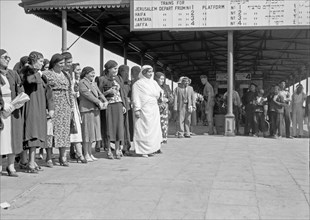 Palestine delegation of Arab women at the railroad station  leaving Lydda Junction for Cairo, Oct 12 1938