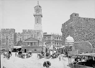 Jerusalem street scene in the early 1900s. New entrance, breach in the city wall ca. between 1907 and 1914