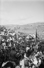 Neby Moussa [i.e., Nebi Musa]. Crowds at St. Stephen's Gate ca. between 1898 and 1946