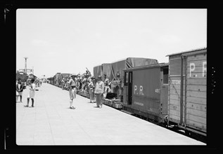 Troops at a train station in Lydda, Israel on July 15, 1938